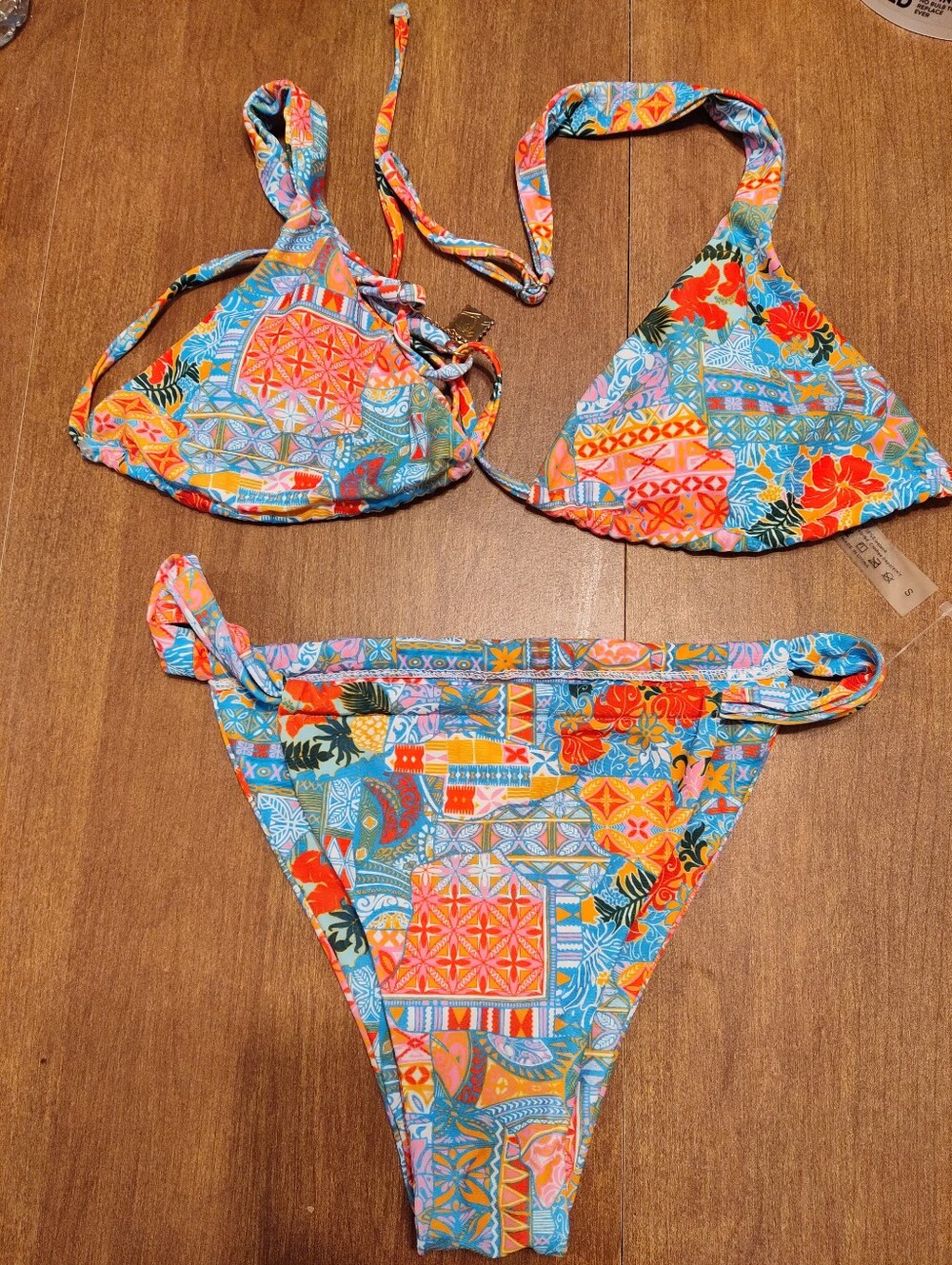 Women's Floral Patchwork Triangle Bikini Set in Multi-Color